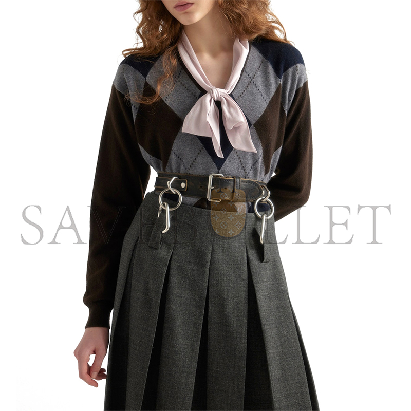 PRADA CASHMERE V-NECK ARGYLE SWEATER 269524